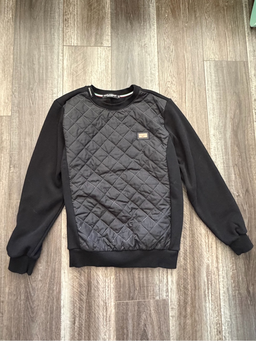 Dolce & Gabbana Black Quilted Front Crewneck Sweater